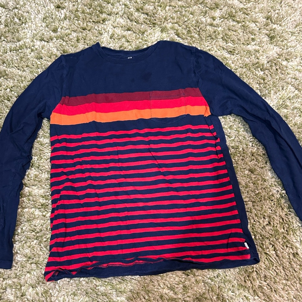 Striped Long Sleeve Shirt in Navy and Red